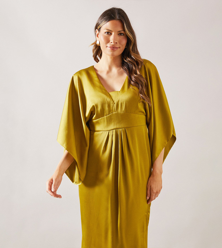 Satin Cape Sleeves Midi Dress