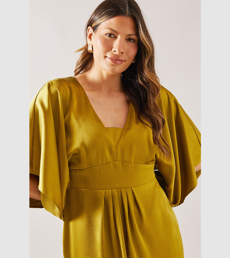 Satin Cape Sleeves Midi Dress