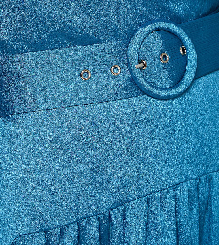 Woven Shimmer Belted Wrap Midi Dress