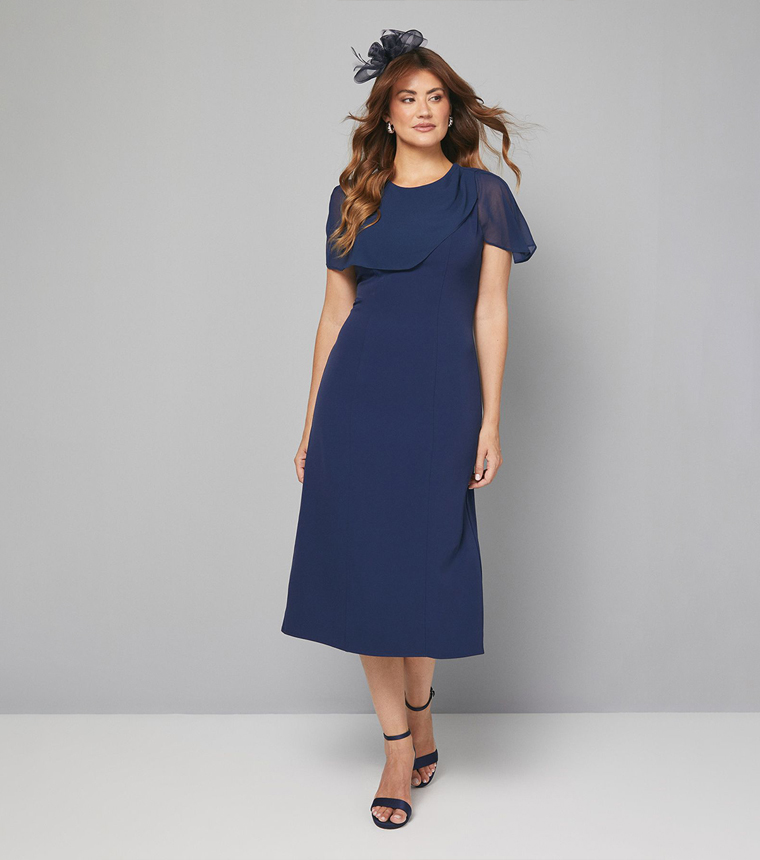 Chiffon Cape Detail Column Midi Dress