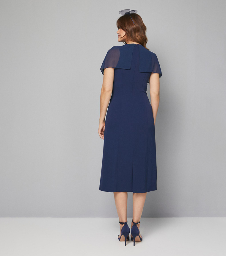 Chiffon Cape Detail Column Midi Dress