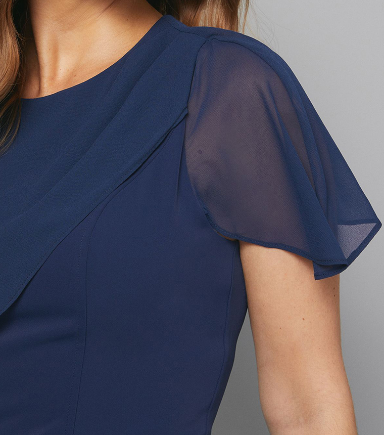 Chiffon Cape Detail Column Midi Dress