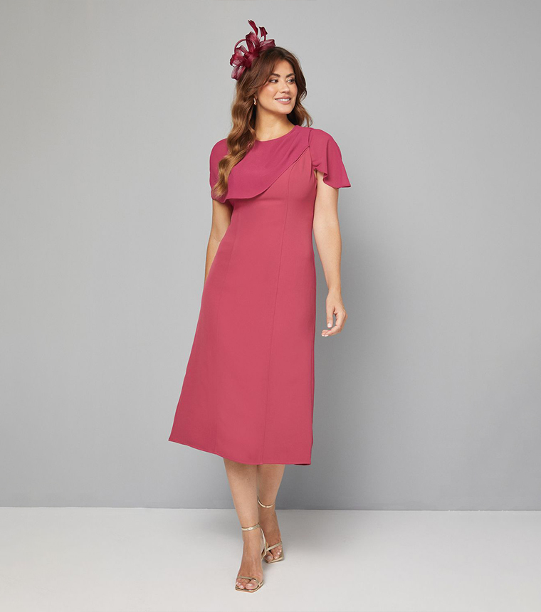 Chiffon Cape Detail Column Midi Dress