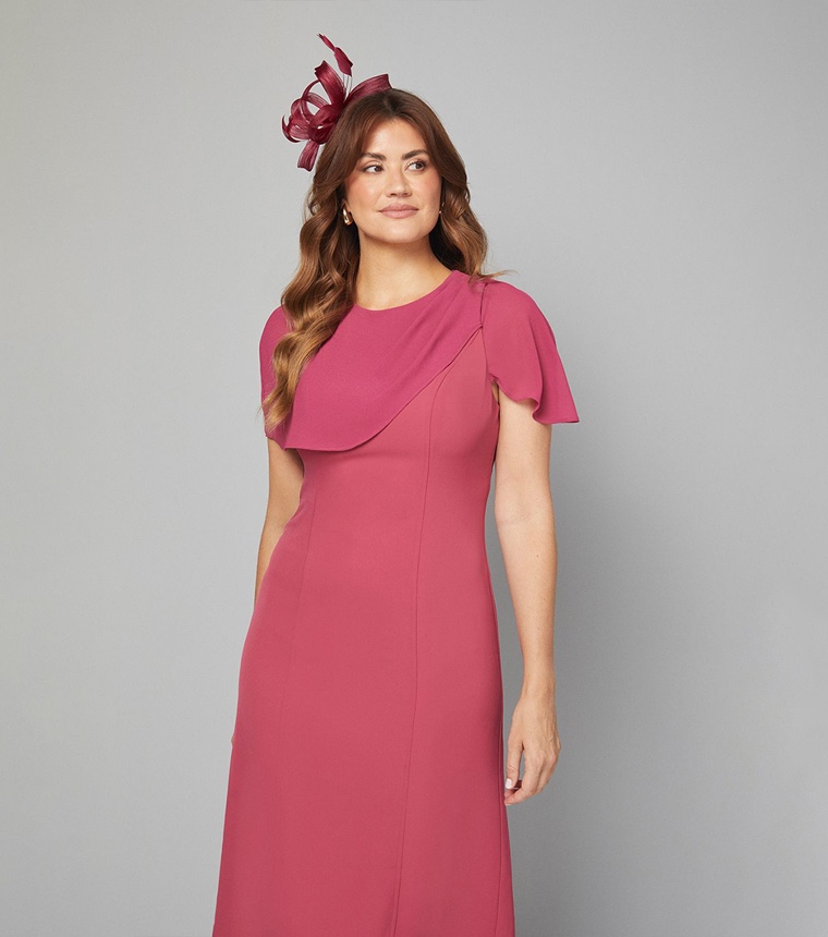 Chiffon Cape Detail Column Midi Dress