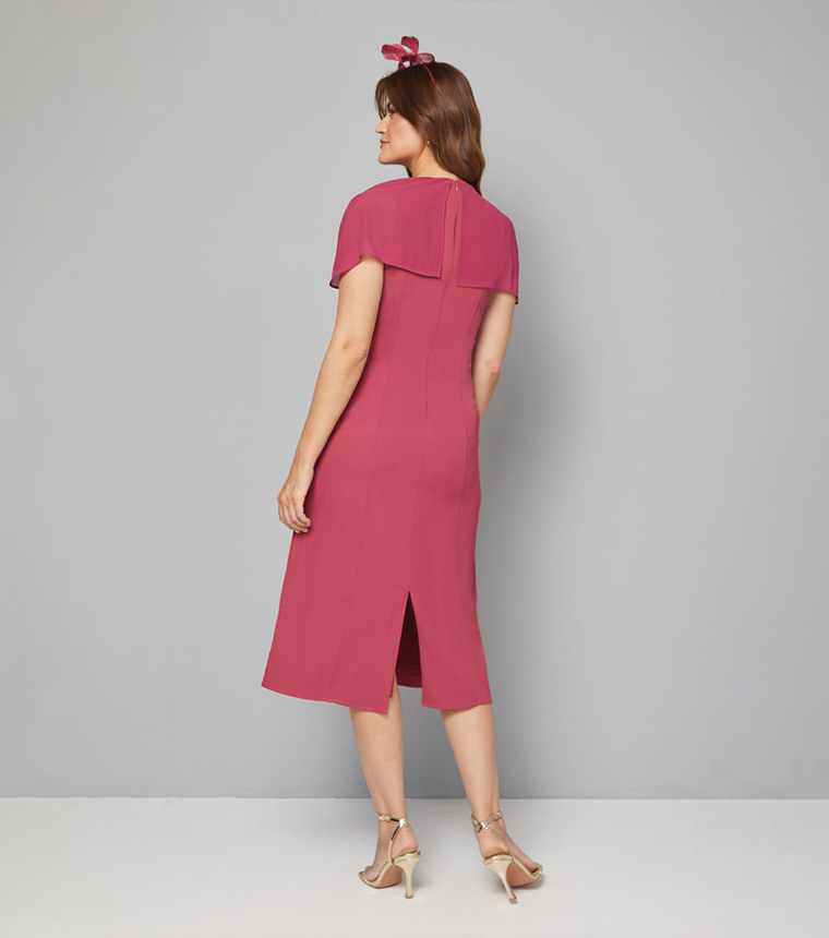 Chiffon Cape Detail Column Midi Dress