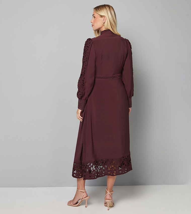 Petite Premium Lace High Neck Shirt Dress
