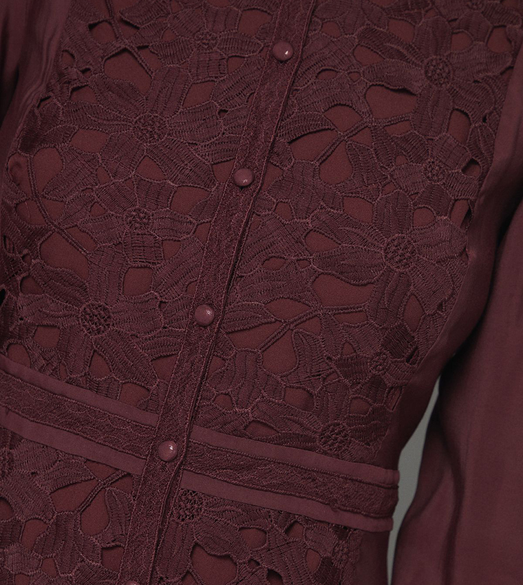 Petite Premium Lace High Neck Shirt Dress