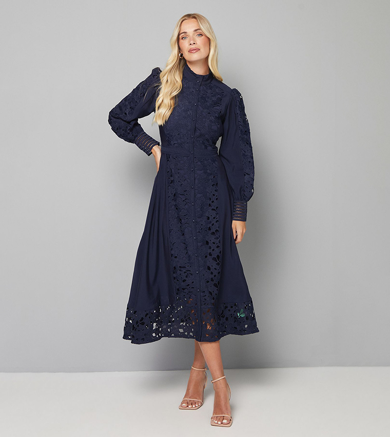 Petite Premium Lace High Neck Shirt Dress
