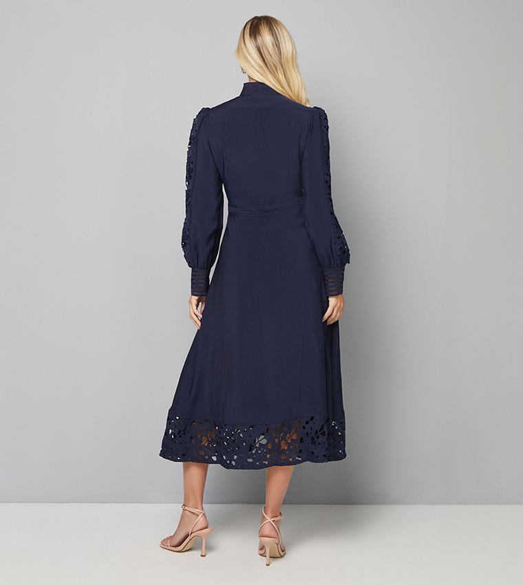 Petite Premium Lace High Neck Shirt Dress