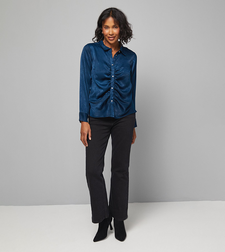 Hammered Satin Ruched Shirt