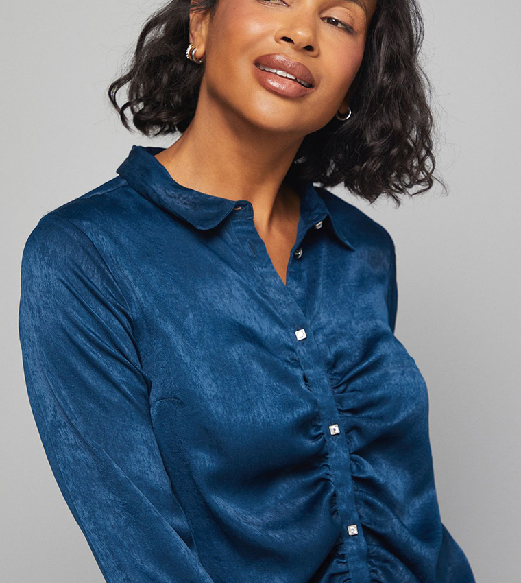 Hammered Satin Ruched Shirt