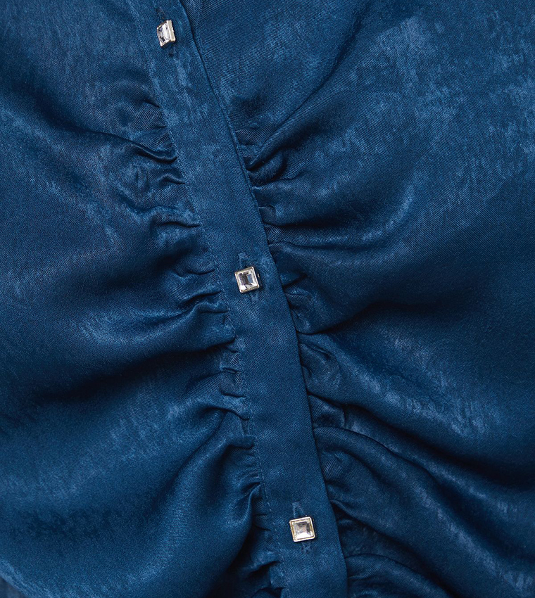 Hammered Satin Ruched Shirt