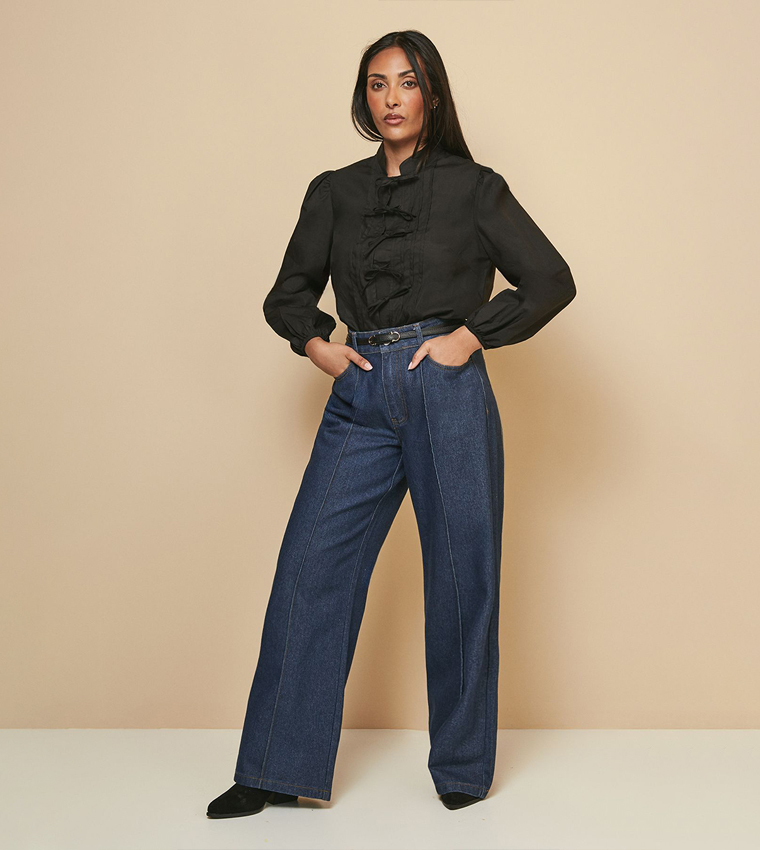 Petite Pintuck Tie Front Top