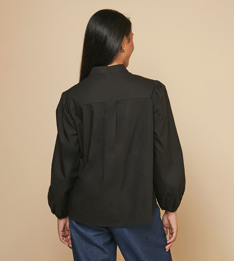 Petite Pintuck Tie Front Top