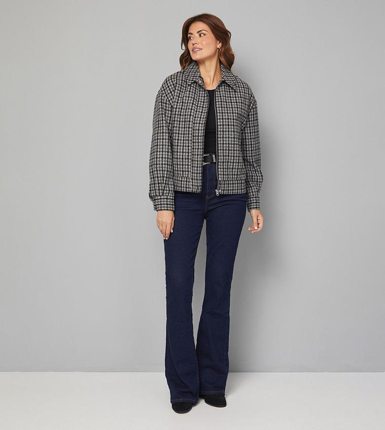 Check Zip-Through Bomber Jacket