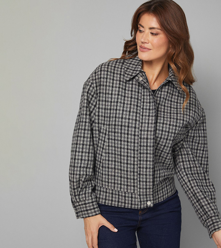 Check Zip-Through Bomber Jacket