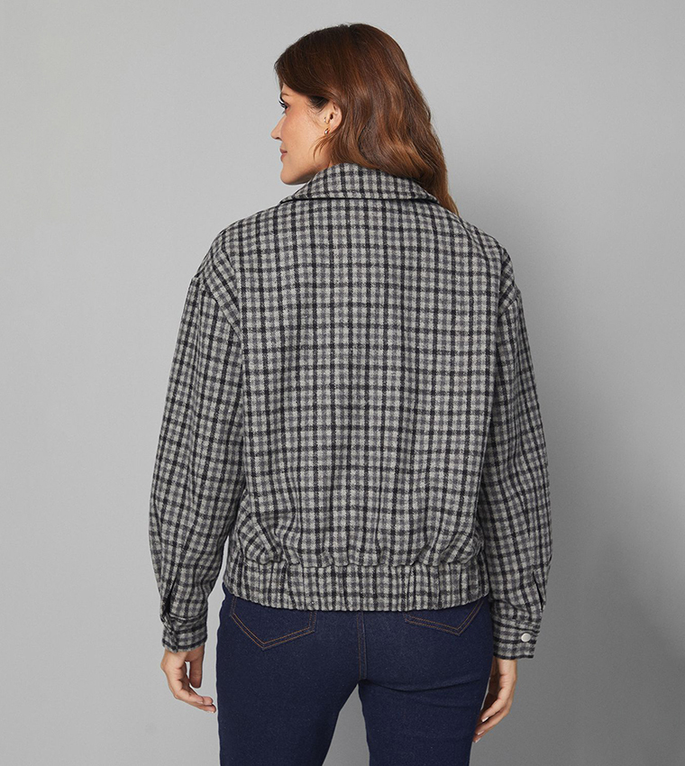 Check Zip-Through Bomber Jacket
