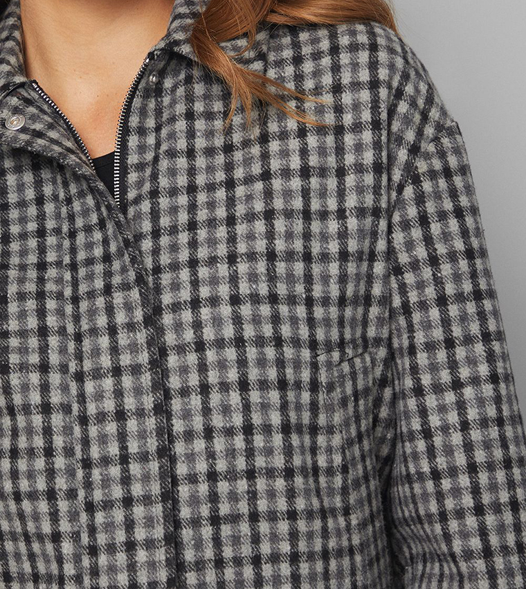 Check Zip-Through Bomber Jacket