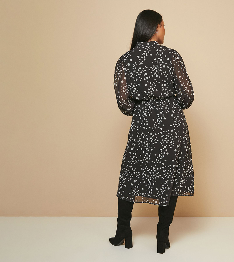 Petite Polka Dots Belted Midi Dress