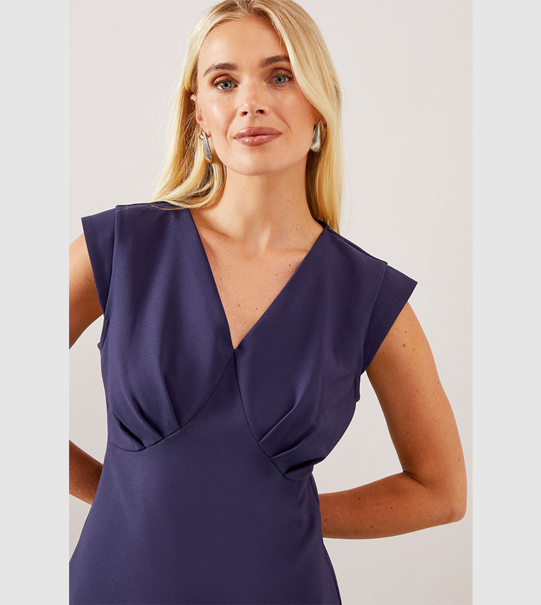 Petite Stretch Crepe Split Sleeves Midi Dress