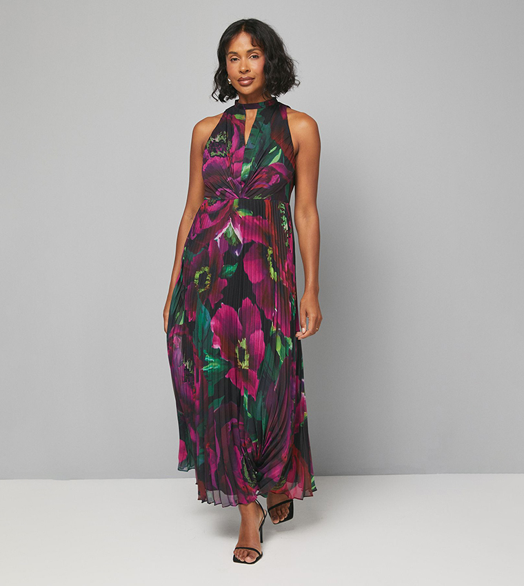 Floral Print Pleated Maxi Dress