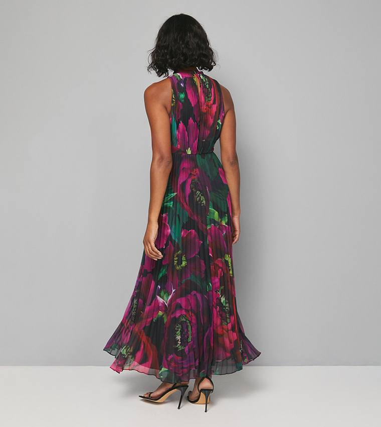 Floral Print Pleated Maxi Dress