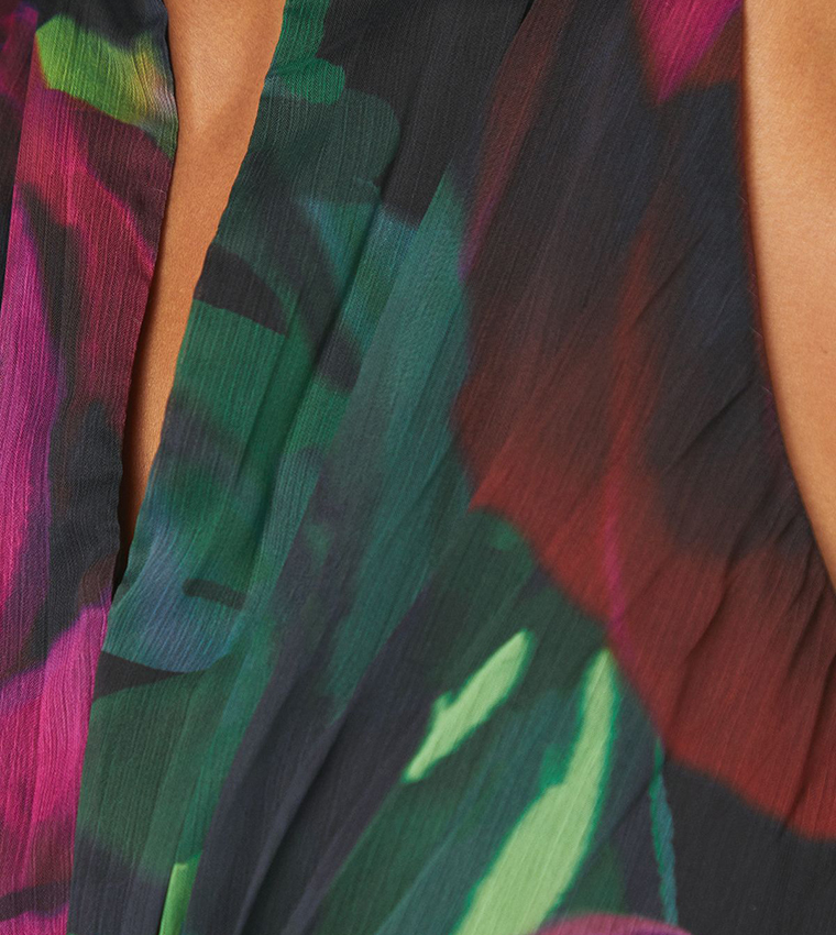 Floral Print Pleated Maxi Dress
