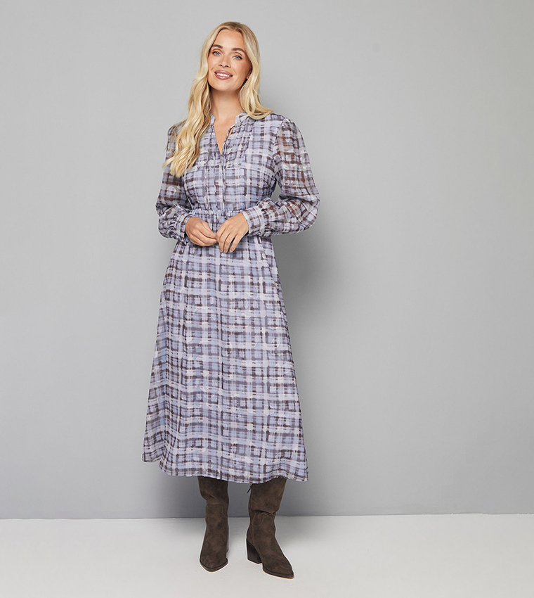 Petite Checkered Tie Front Midi Dress