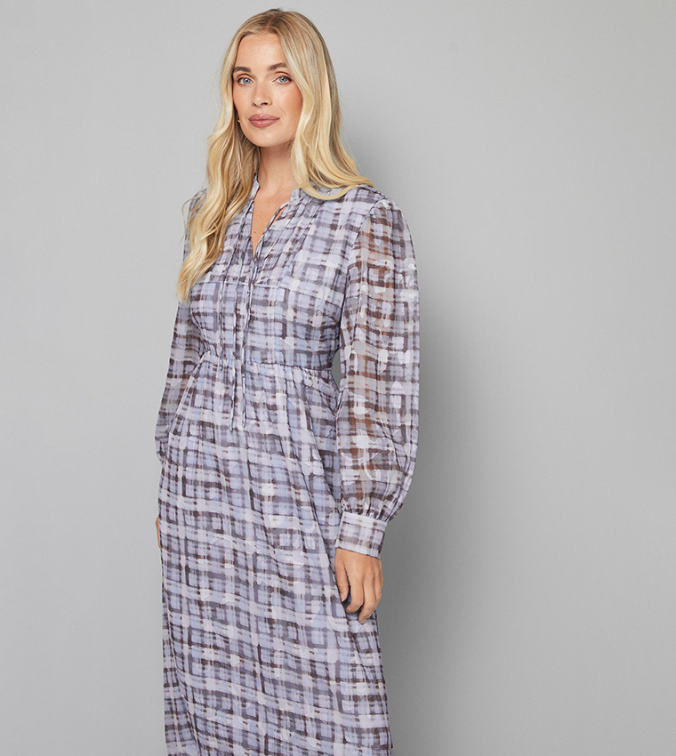 Petite Checkered Tie Front Midi Dress
