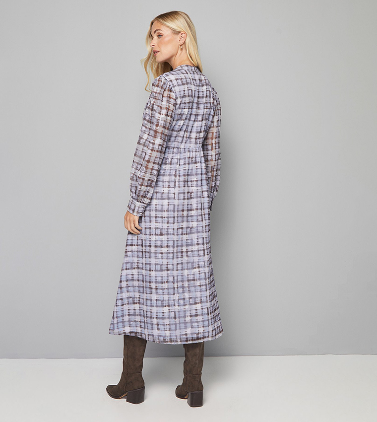 Petite Checkered Tie Front Midi Dress