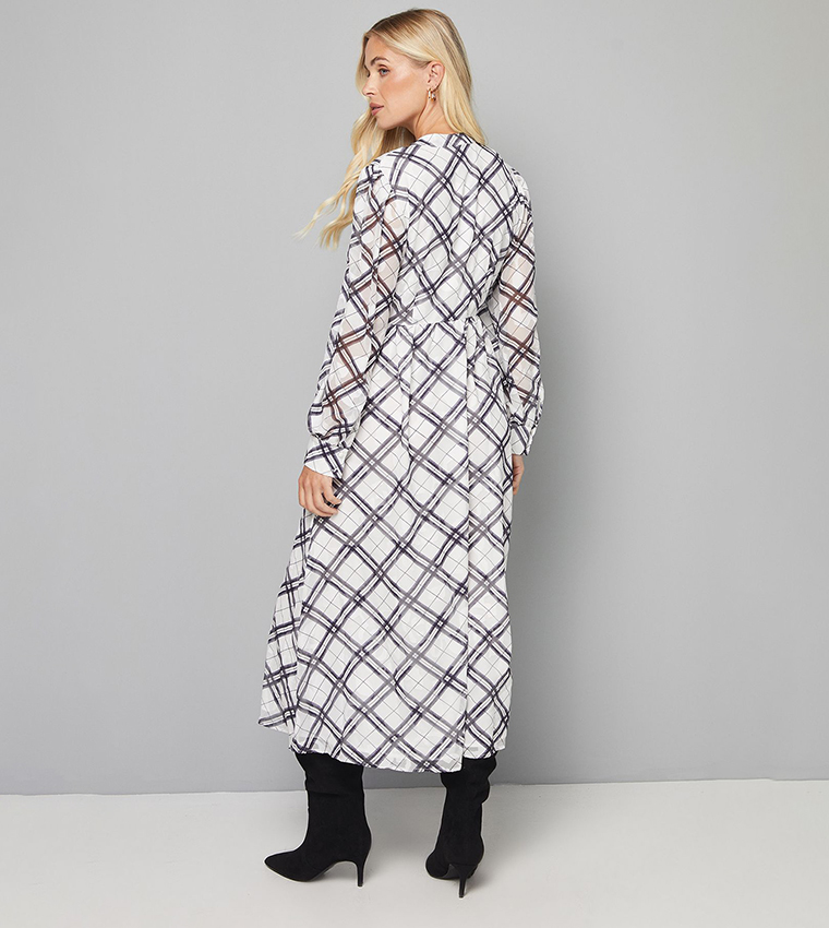 Petite Checkered Tie Front Midi Dress