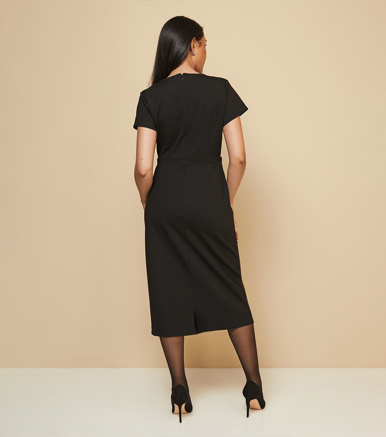 Petite Ponte Jersey Buckle Detail Midi Dress