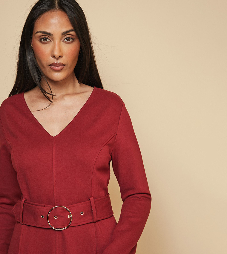 Petite Ponte Jersey Belted Midi Dress