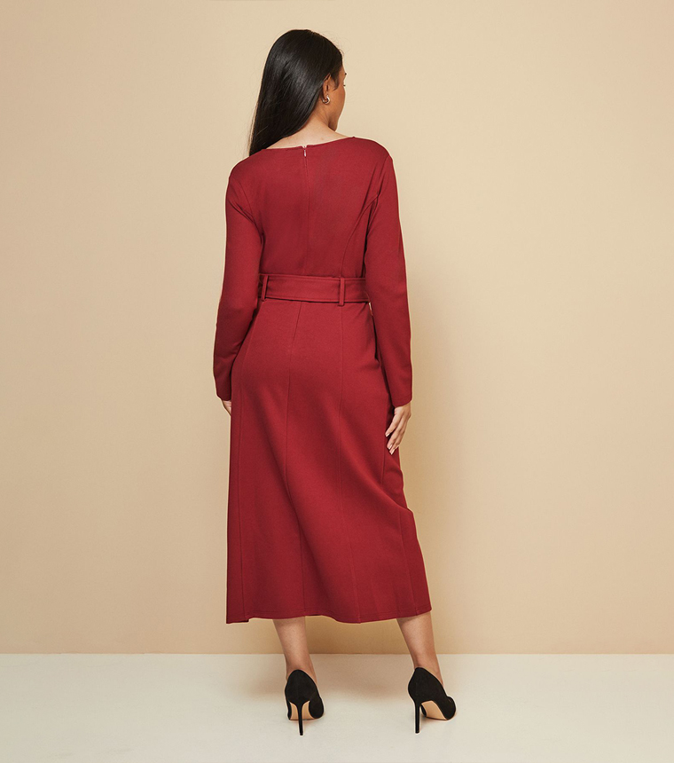 Petite Ponte Jersey Belted Midi Dress
