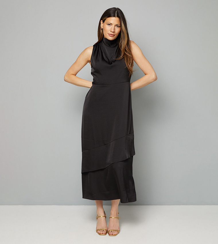 فستان ميدي ساتان بكسرات 