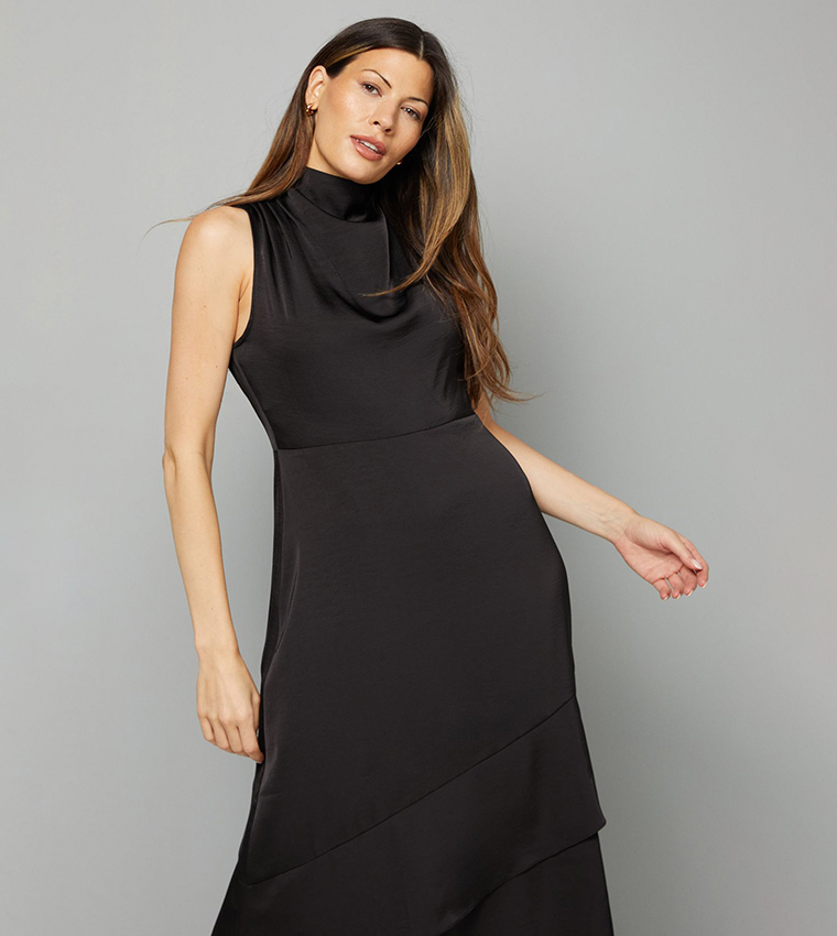 فستان ميدي ساتان بكسرات 