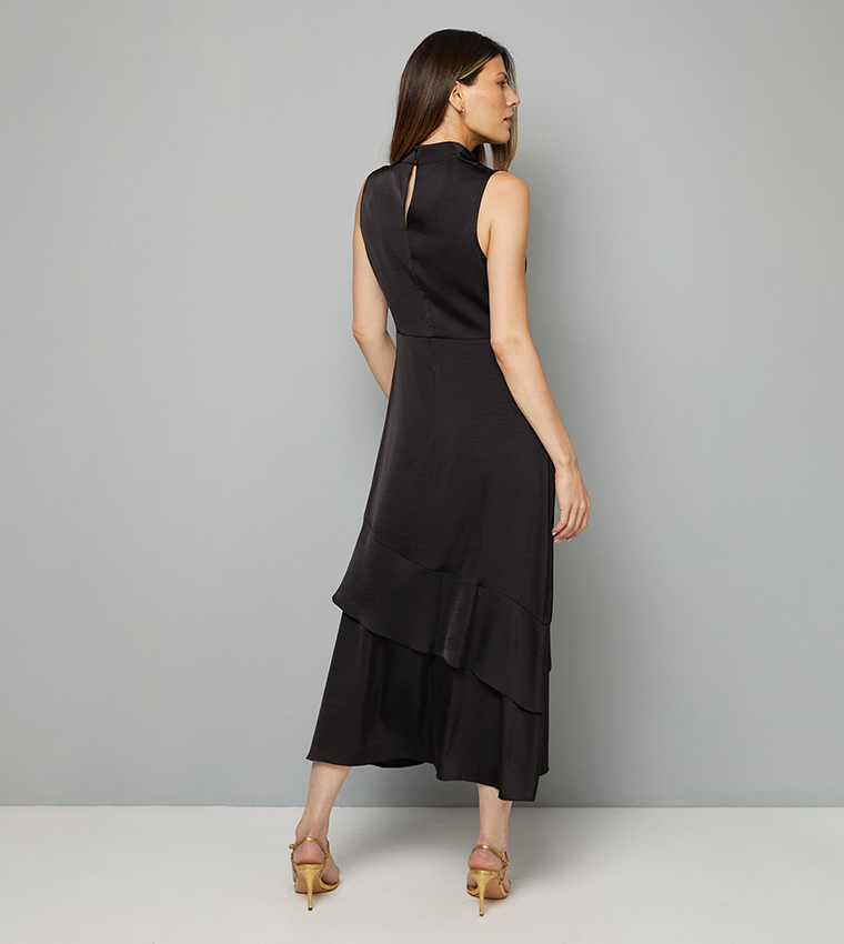 فستان ميدي ساتان بكسرات 