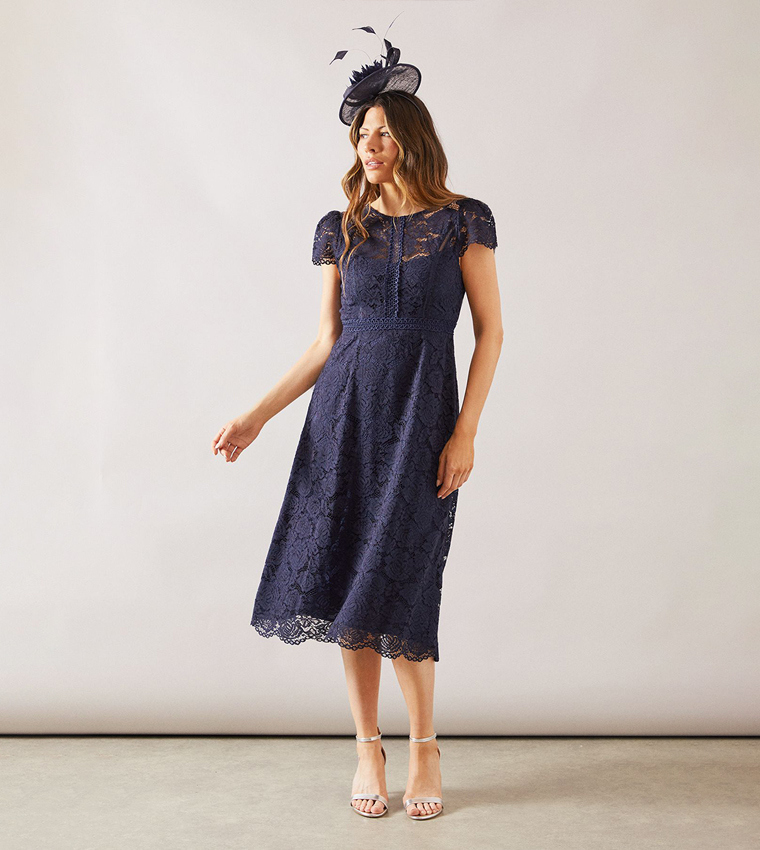 Lace Short Sleeves Fit & Flare Dress