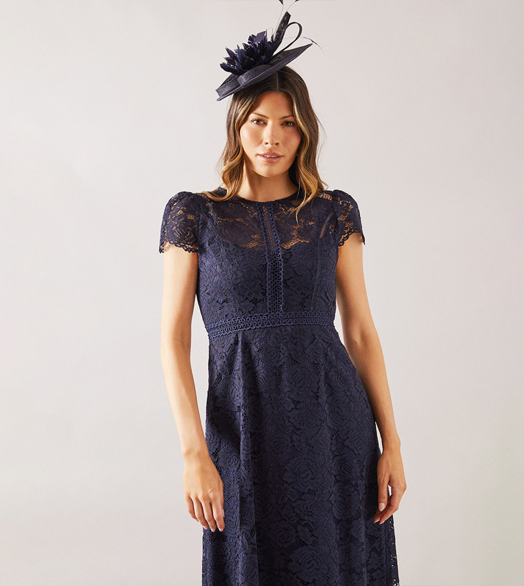 Lace Short Sleeves Fit & Flare Dress