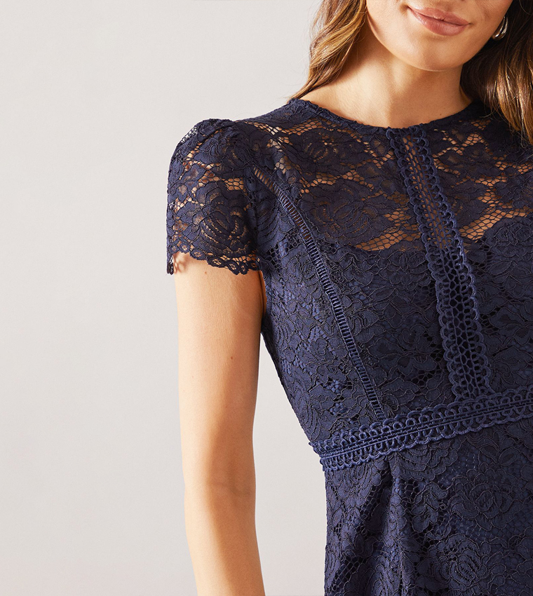Lace Short Sleeves Fit & Flare Dress