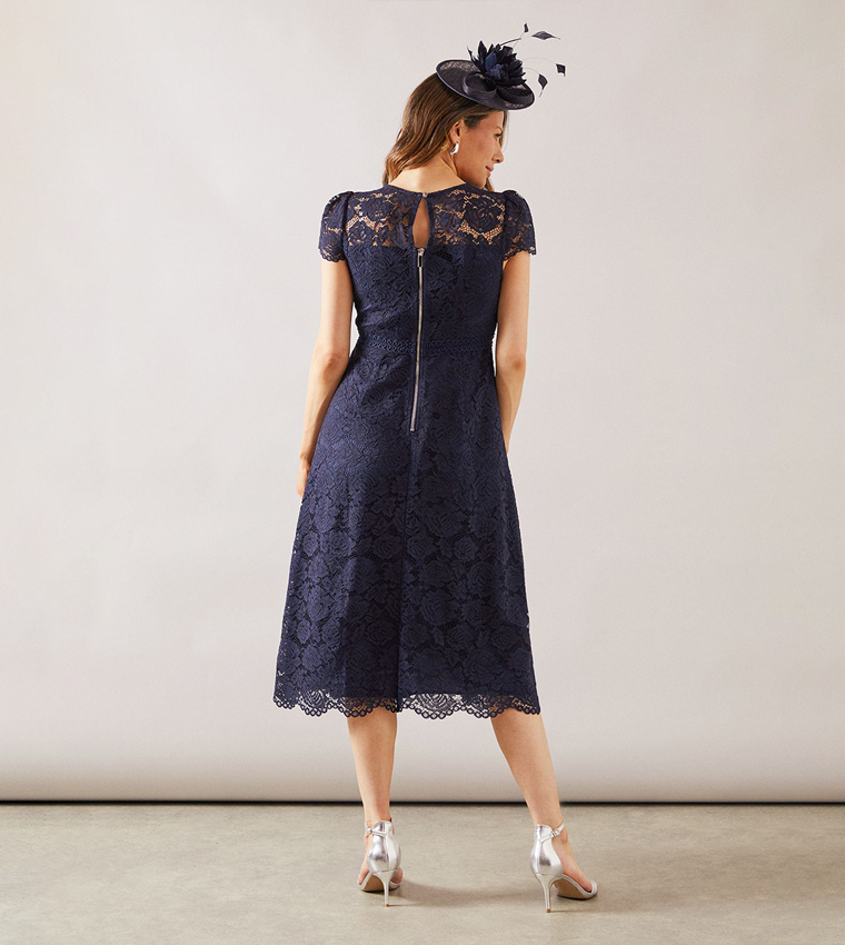 Lace Short Sleeves Fit & Flare Dress
