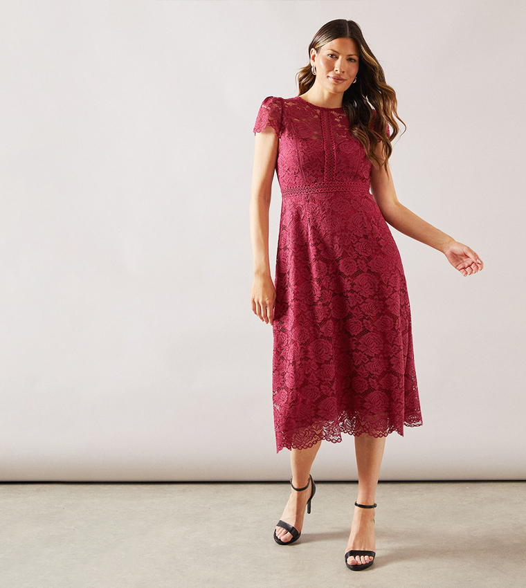 Buy Wallis Lace Short Sleeves Fit & Flare Dress In Red | 6thstreet Saudi  Arabia