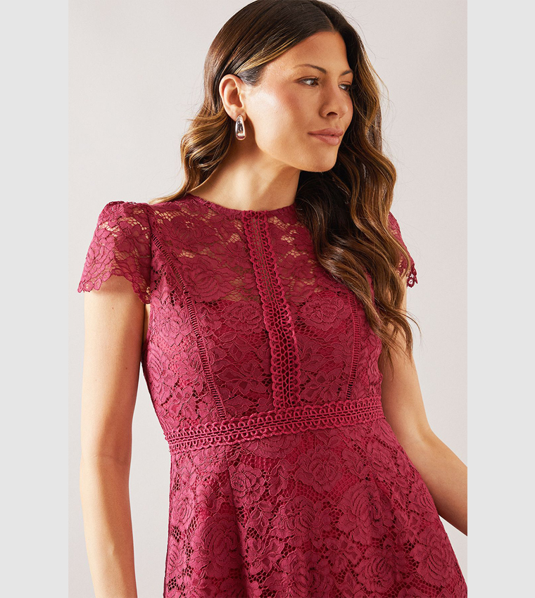 chinese dress ladies Red Beaded Lace Dress  Montsand