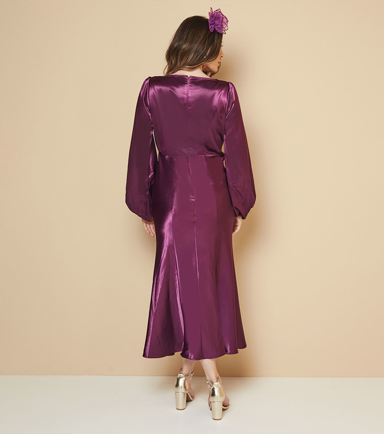 Satin Cowl Neck Midi Dress