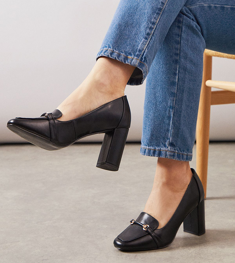 Wide Fit Lucky Faux Leather Block Heel Loafer Pumps