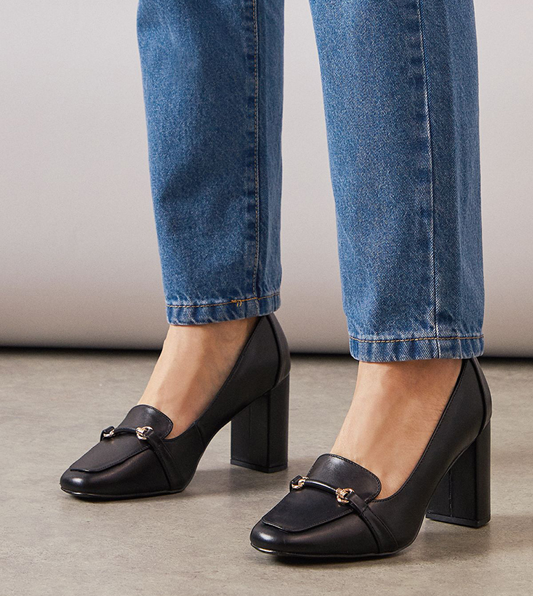 Wide Fit Lucky Faux Leather Block Heel Loafer Pumps