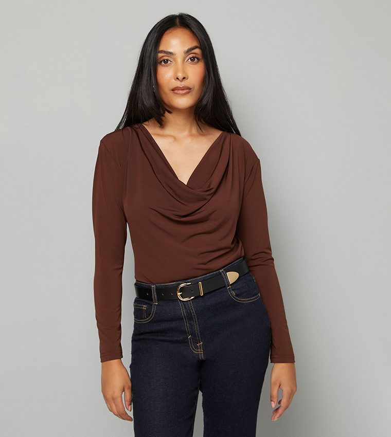 Buy Wallis Petite Cowl Neck Jersey Top In Brown 6thStreet Oman