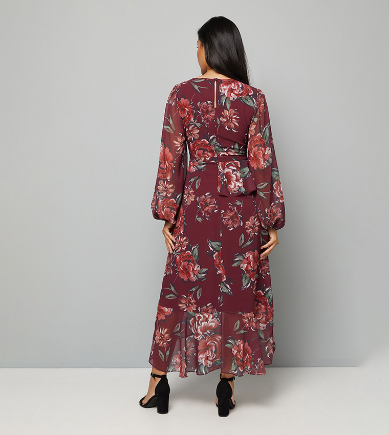 Petite Floral Ruffle Peplum Midi Dress