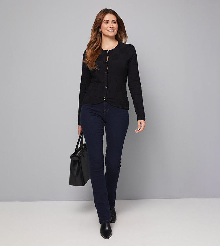 Buy Wallis Stitch Detail Long Sleeves Cardigan In Black