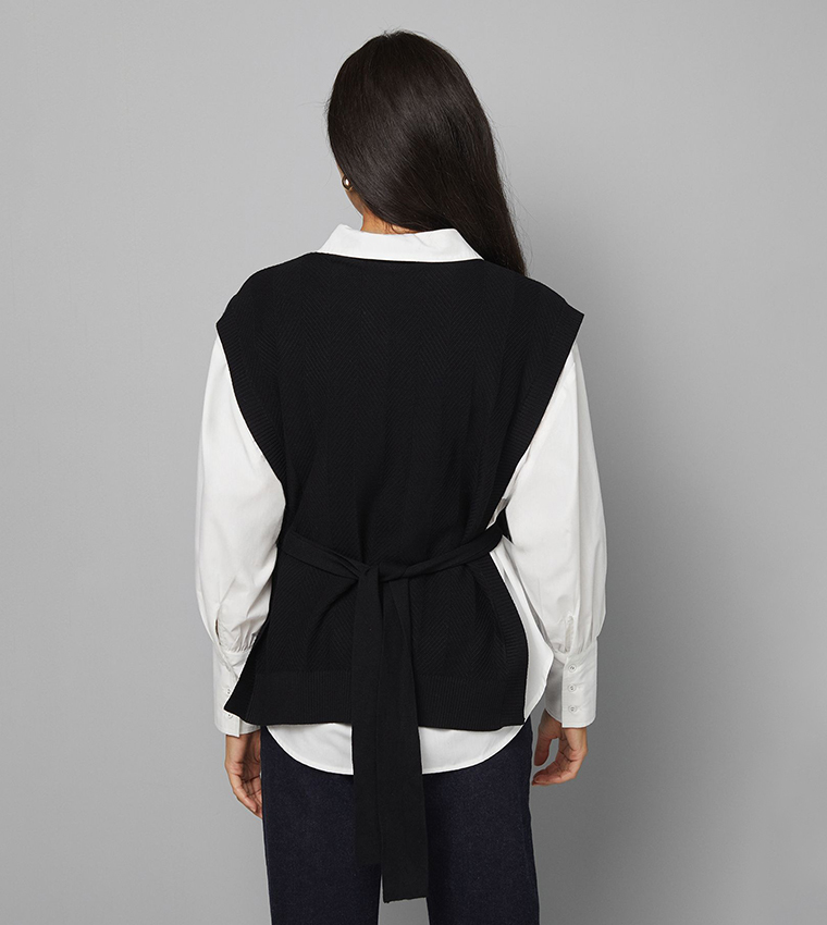 Belted Knitted Sweater Vest